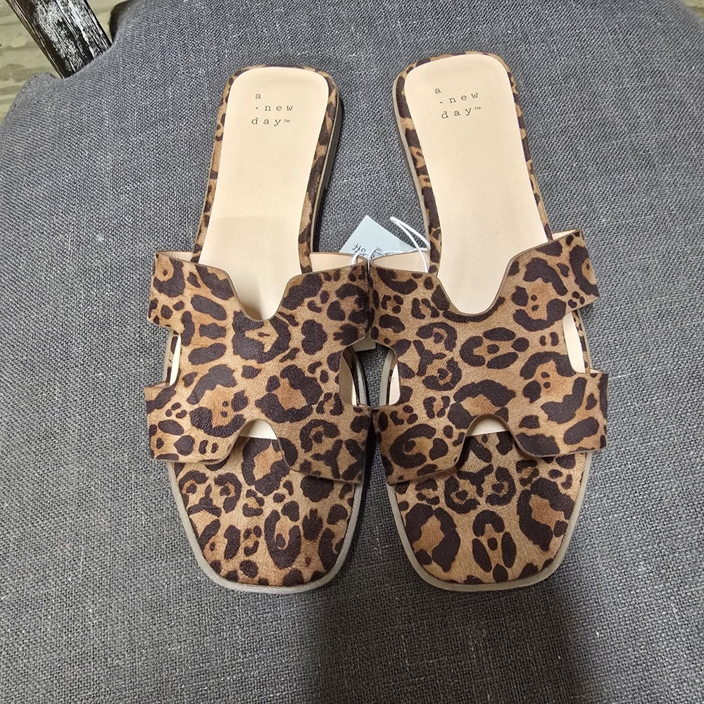 Womens Nina Sandals with Memory Foam Insole A New Day™ Brown Animal Print Sz 7.5
